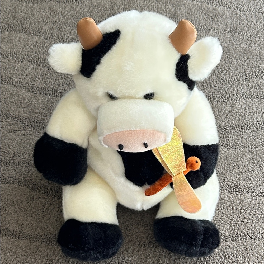 Kids of America Cow Plush Black and White with Dragonfly 2003